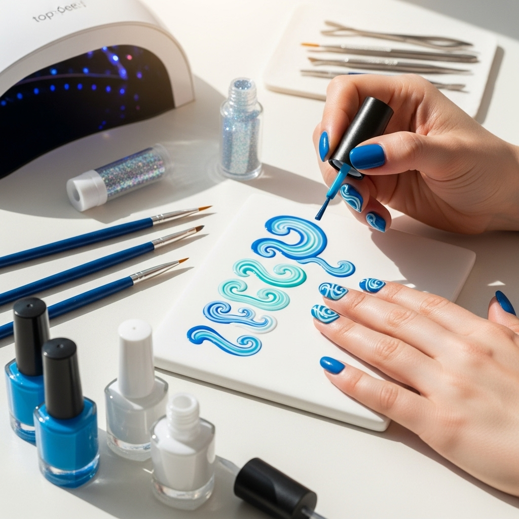 Generate an eye-catching, high-quality featured image prompt for a blog post about: Wave Nail Design