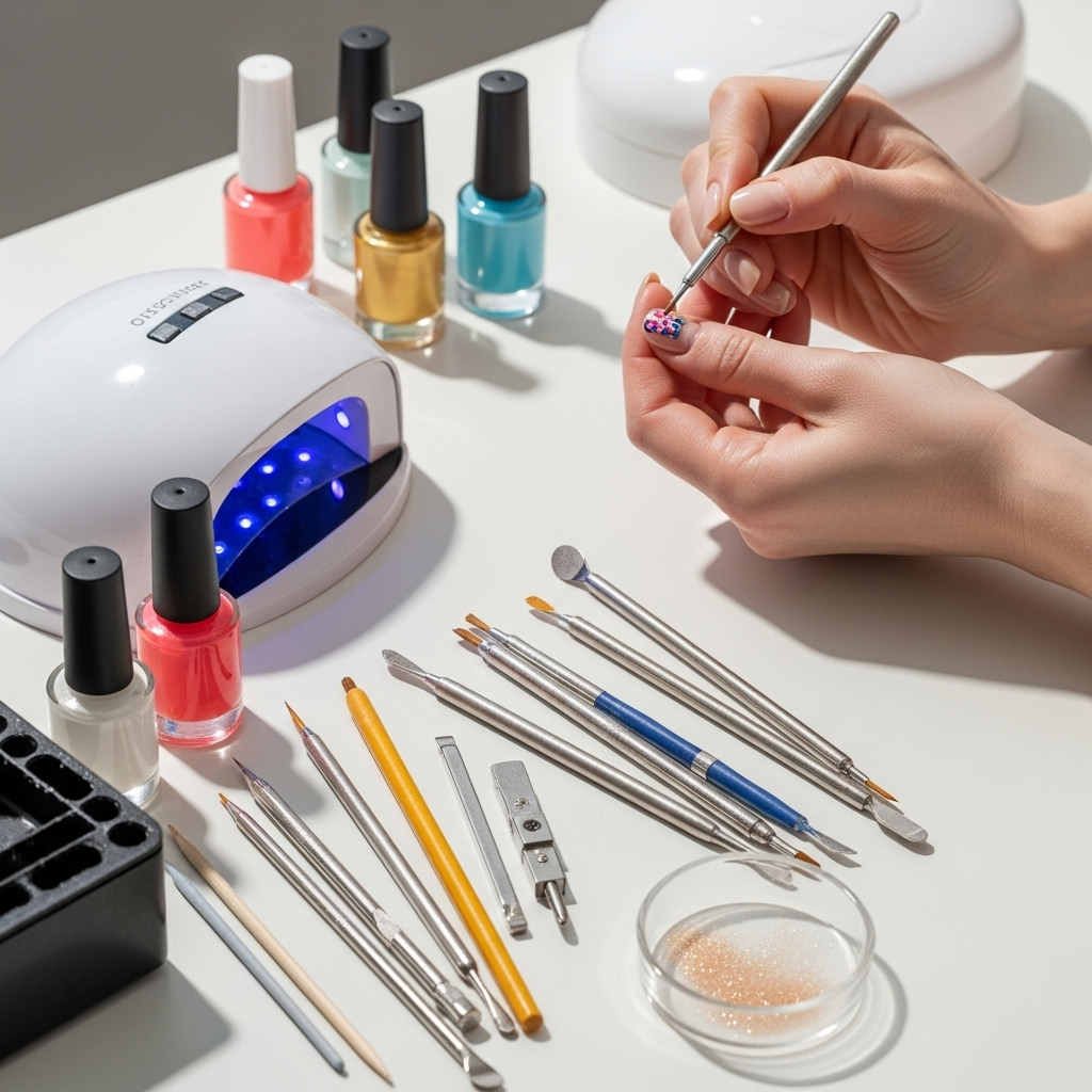 DIY & Tool-Based Nail Designs: Essential Tips 2 Generate an eye-catching, high-quality featured image prompt for a blog post about: DIY & Tool-Based