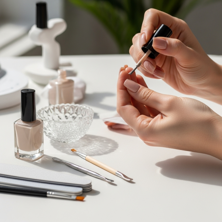 Classic Beige Square Nails: Effortless Chic 1 generate an eye catching high quality featured im 1759553558