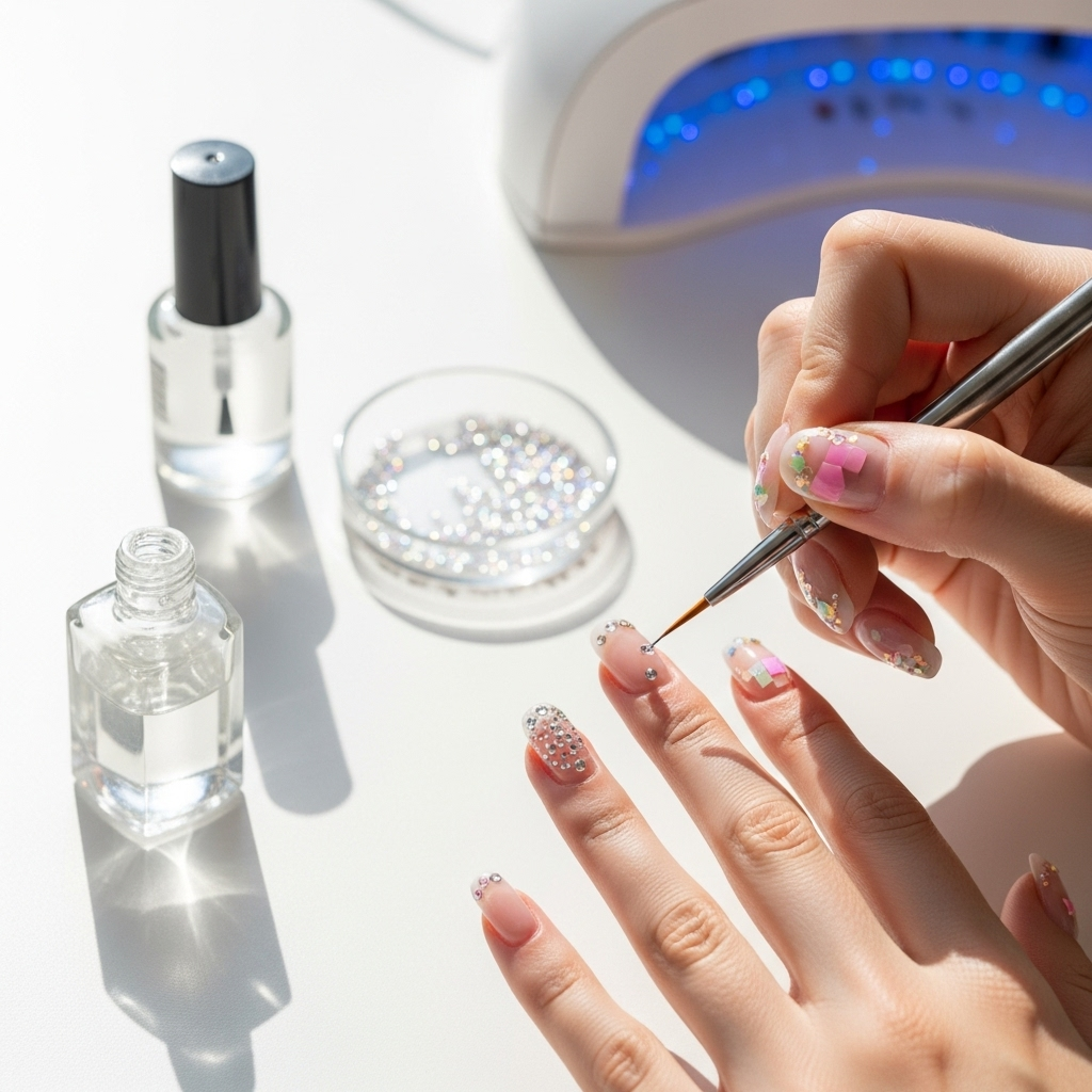 Generate an eye-catching, high-quality featured image prompt for a blog post about: Clear Nail Art W