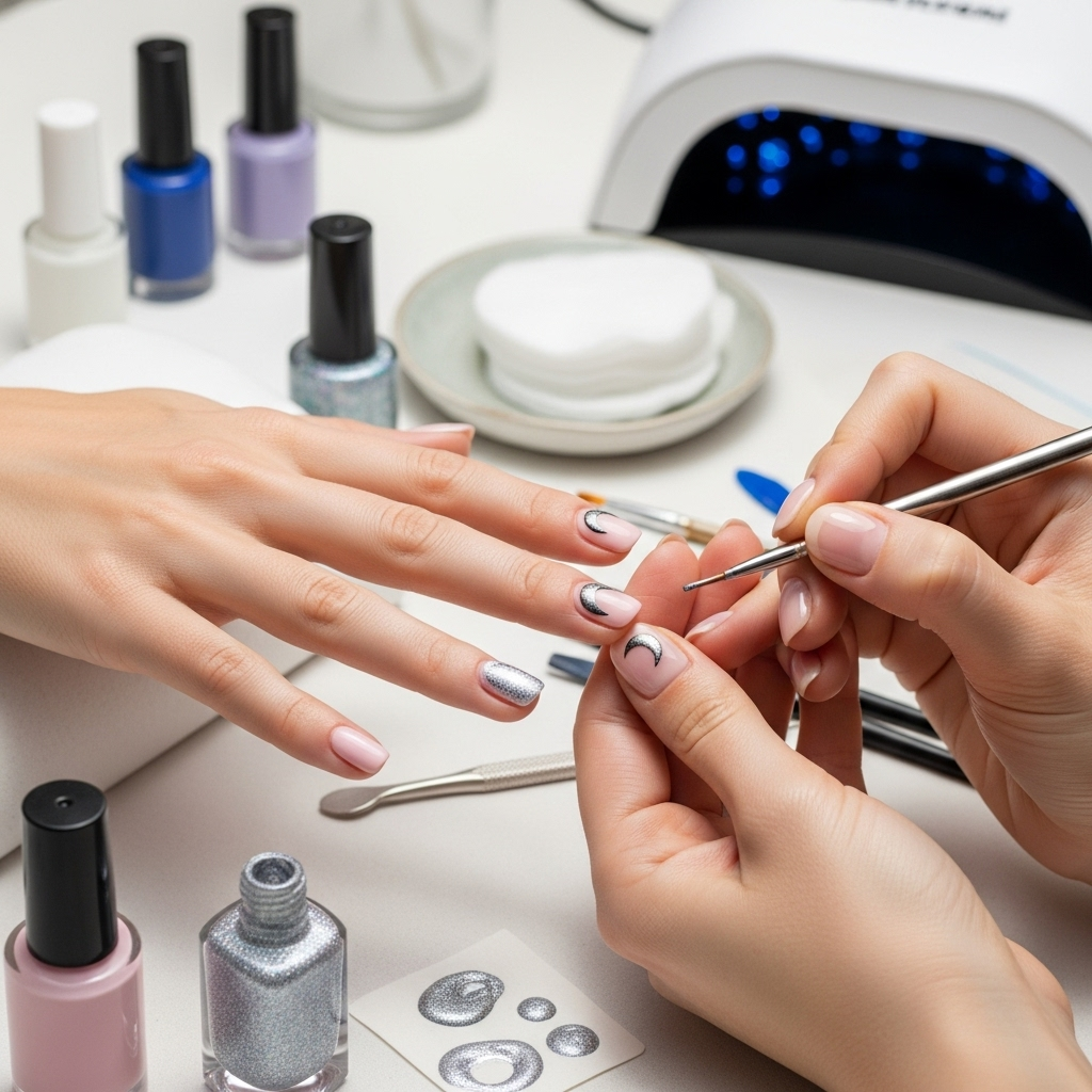 Generate an eye-catching, high-quality featured image prompt for a blog post about: Moon Accent Nail