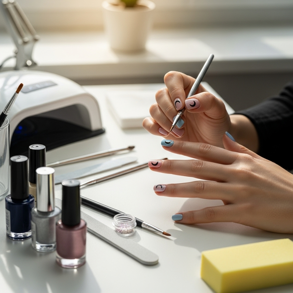 Generate an eye-catching, high-quality featured image prompt for a blog post about: Moon Accent Nail