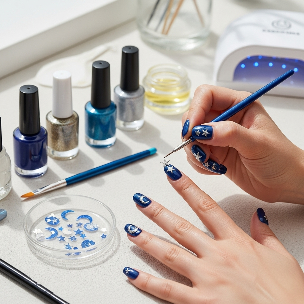 Moon And Stars Nail Art: Essential Guide 2 Generate an eye-catching, high-quality featured image prompt for a blog post about: Moon And Stars N