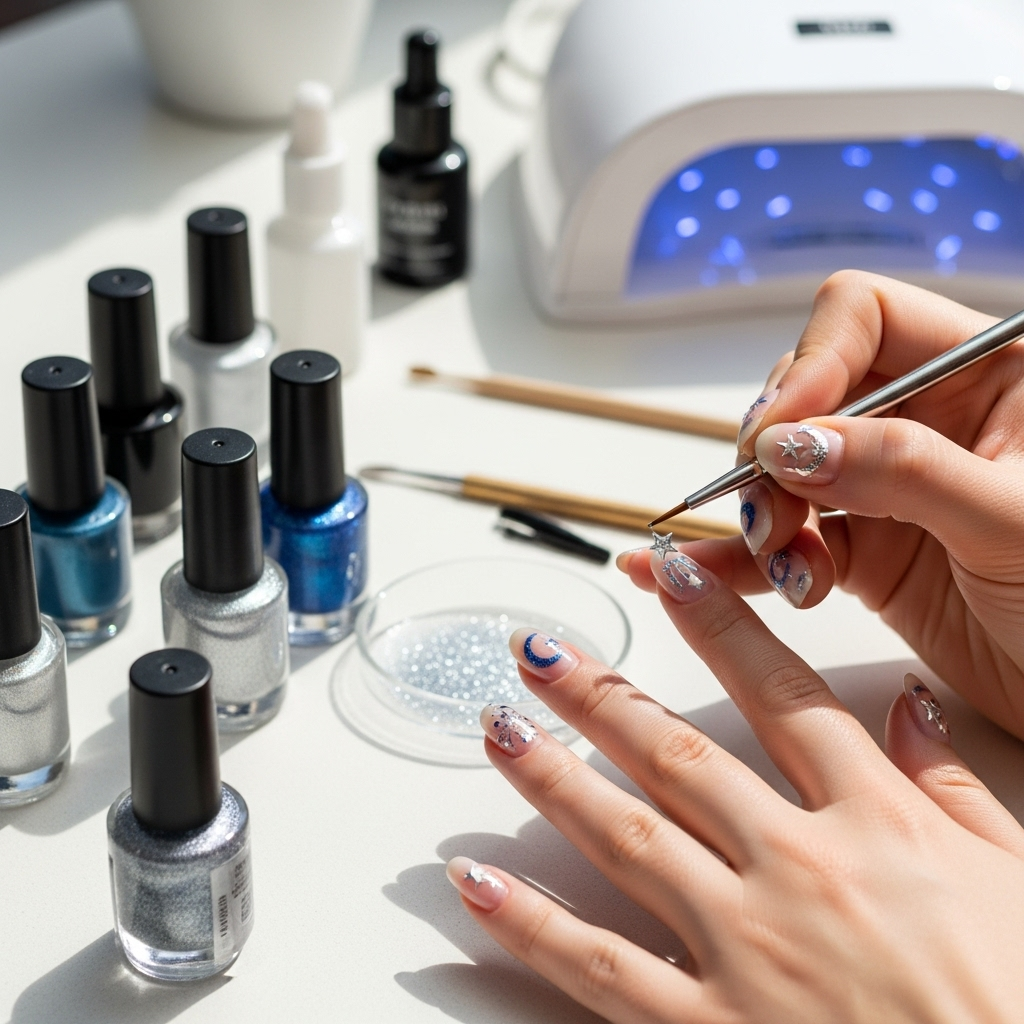 Moon And Stars Nail Art: Essential Guide 1 Generate an eye-catching, high-quality featured image prompt for a blog post about: Moon And Stars N