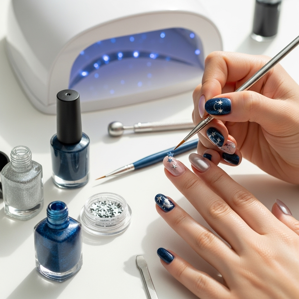 Moon And Stars Nail Art: Essential Guide 3 Generate an eye-catching, high-quality featured image prompt for a blog post about: Moon And Stars N