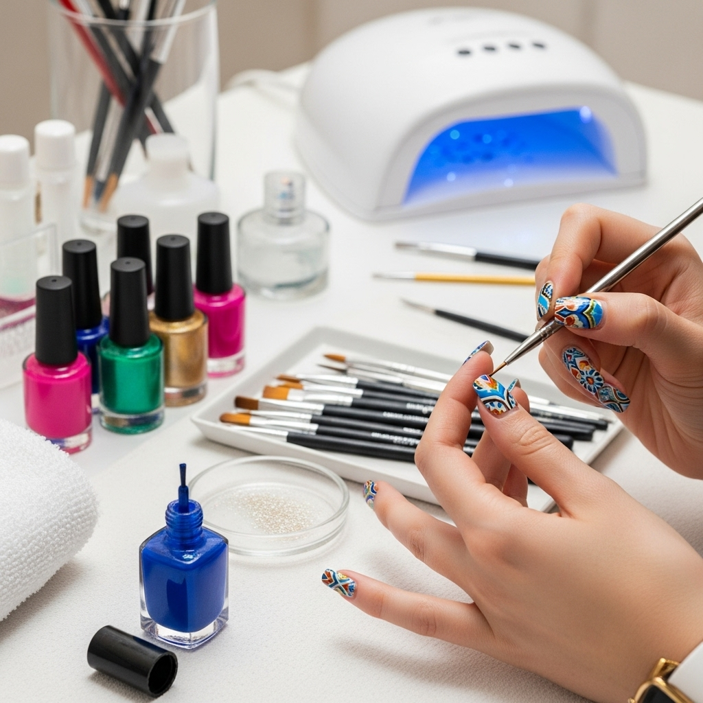 Moroccan Pattern Nail Art: Essential Stunning Designs 3 Generate an eye-catching, high-quality featured image prompt for a blog post about: Moroccan Pattern