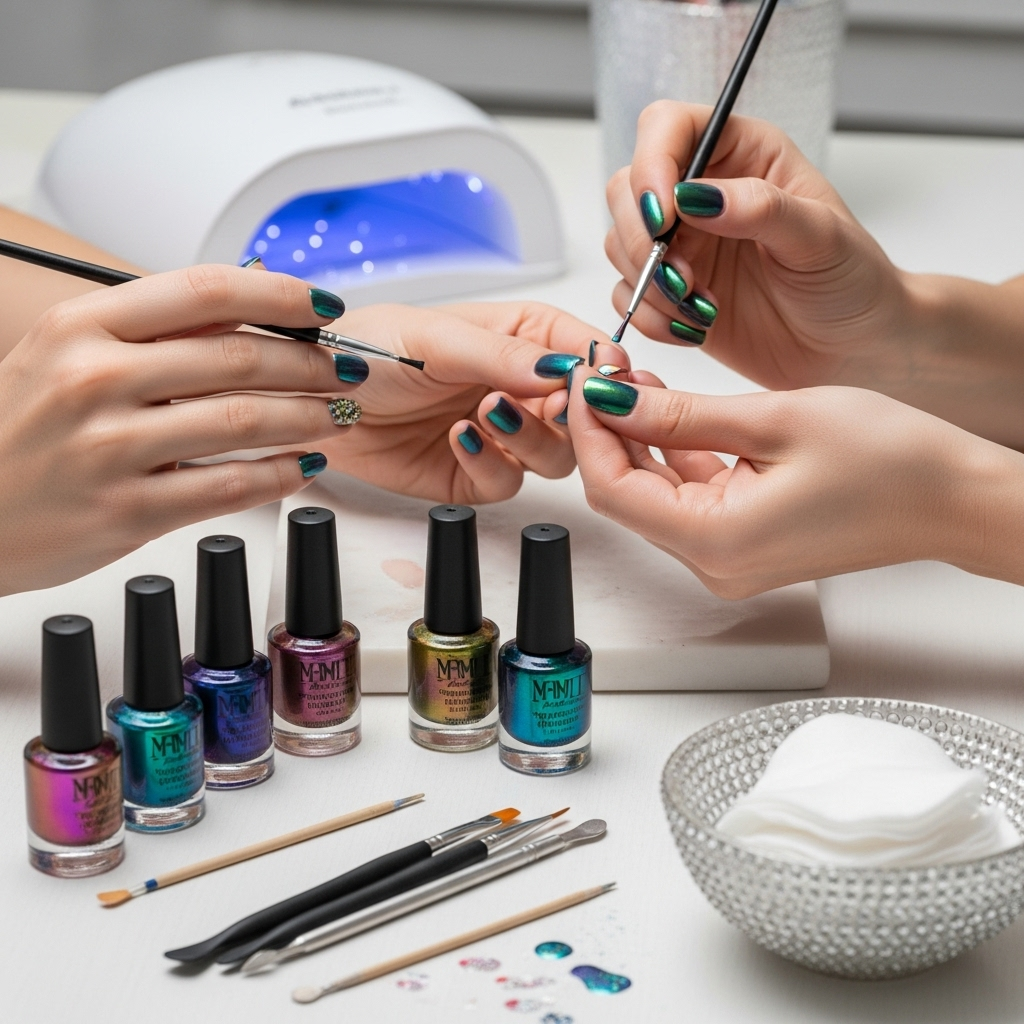 Multichrome Shift Nail Art: Essential Guide 2 Generate an eye-catching, high-quality featured image prompt for a blog post about: Multichrome Shif