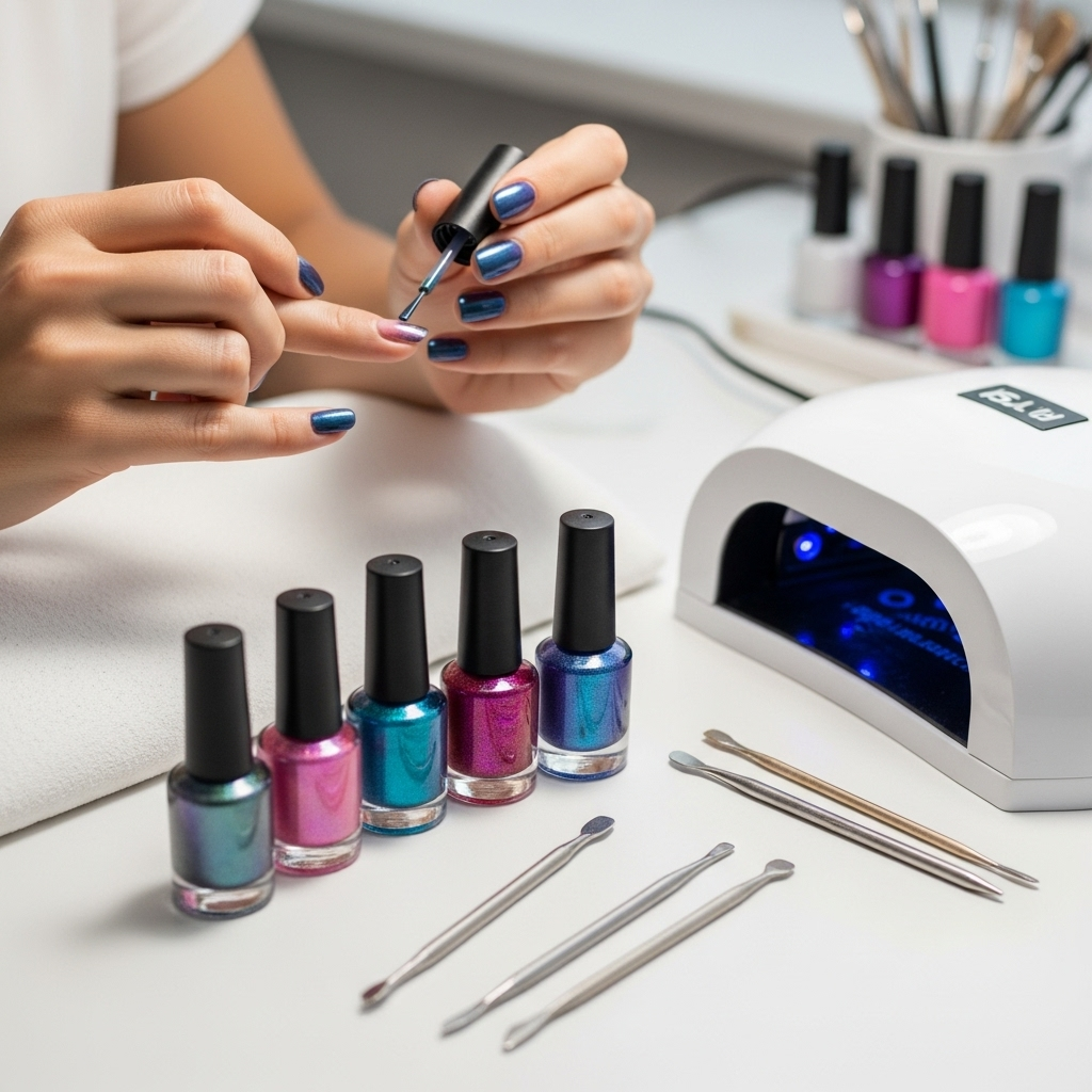 Multichrome Shift Nail Art: Essential Guide 3 Generate an eye-catching, high-quality featured image prompt for a blog post about: Multichrome Shif