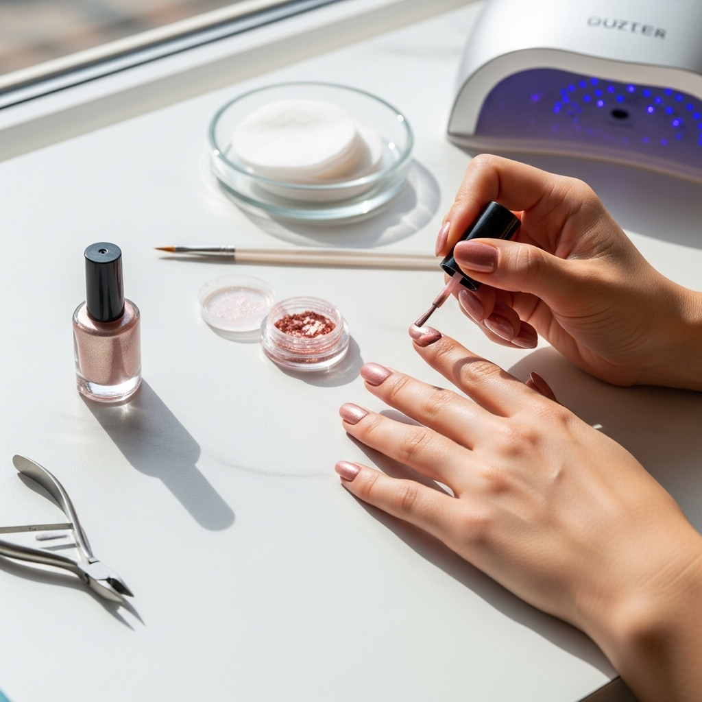 Nude Rose Gold Nails: Stunning & Essential Manicures 1 Generate an eye-catching, high-quality featured image prompt for a blog post about: Nude Rose Gold N