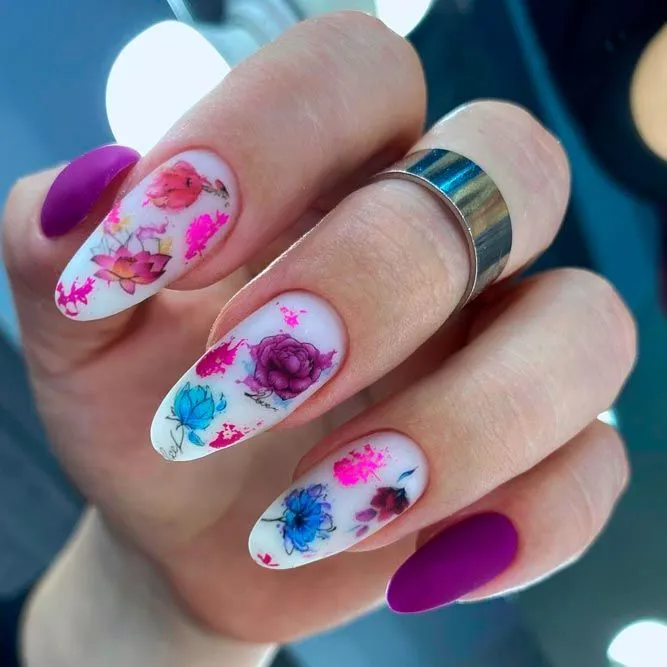 Purple-Floral-and-Leaves-Nails-Art-2