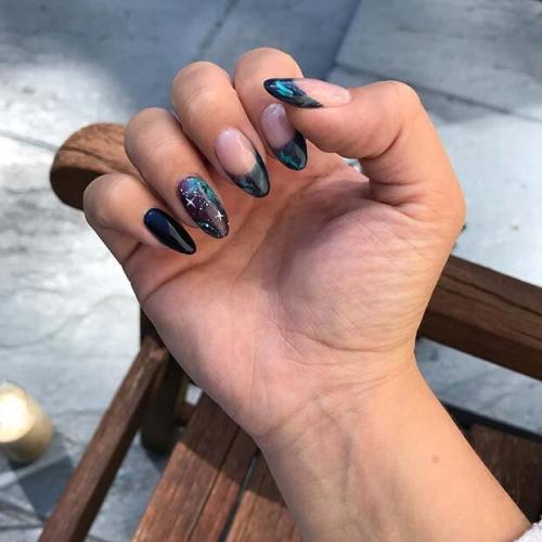 Almond-Nails-with-Galaxy-Tips