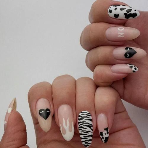 Animal-Print-on-White-and-Black-Nail-Designs-1