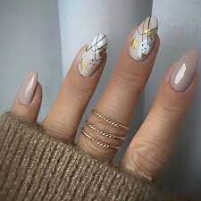 Beige-And-Cognac-Almond-Shaped-Nails-10