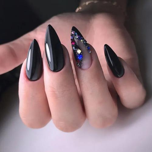 Black-Stiletto-Nail-Designs-With-Rhinestones-1