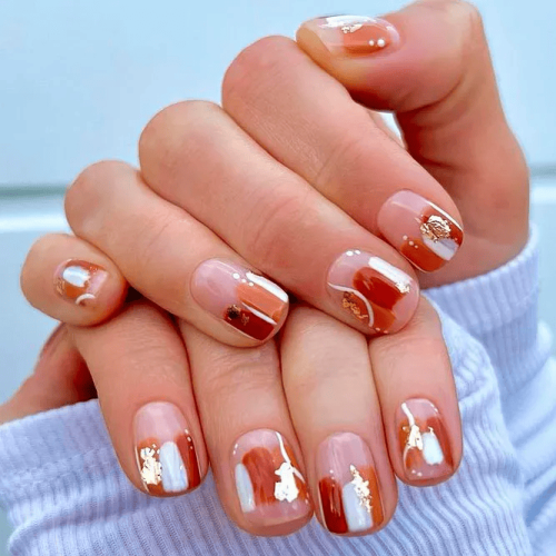 Brown-Nails-with-Gold-Foil-1