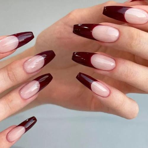 Burgundy-Coffin-French-Nails-1