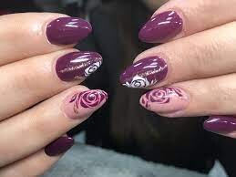 Burgundy-Matte-Nails-With-Flowers-or-Leaves-Art-4