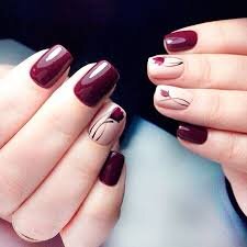 Burgundy-Matte-Nails-With-Flowers-or-Leaves-Art-5