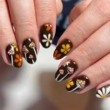 Burgundy-Matte-Nails-With-Flowers-or-Leaves-Art-6