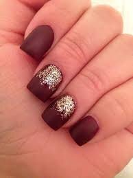 Burgundy-Matte-Nails-with-Gold-Glitter-5