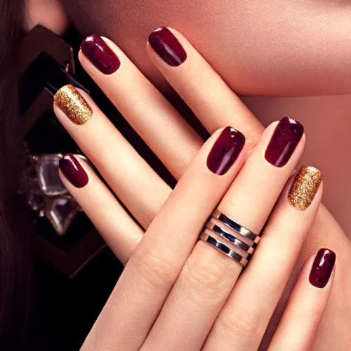 Burgundy-Nails-With-Gold-Accents-1