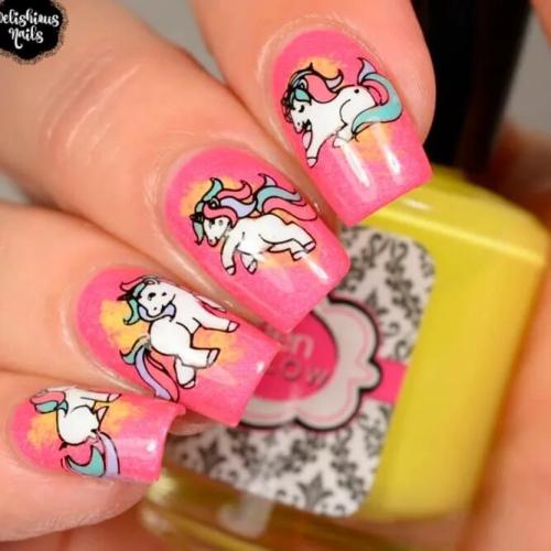 Cute-Pink-Nails-With-Unicorn-Art-2