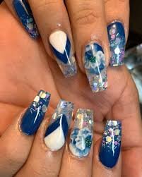 Deep-Blue-Nails-with-Flowers-10