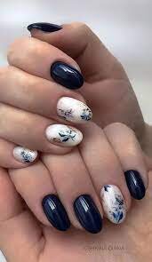 Deep-Blue-Nails-with-Flowers-2