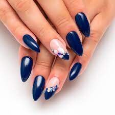 Deep-Blue-Nails-with-Flowers-5