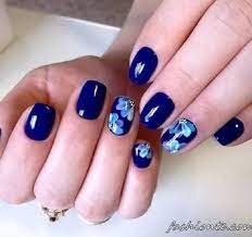 Deep-Blue-Nails-with-Flowers-6