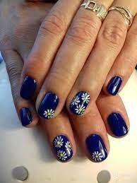 Deep-Blue-Nails-with-Flowers-8
