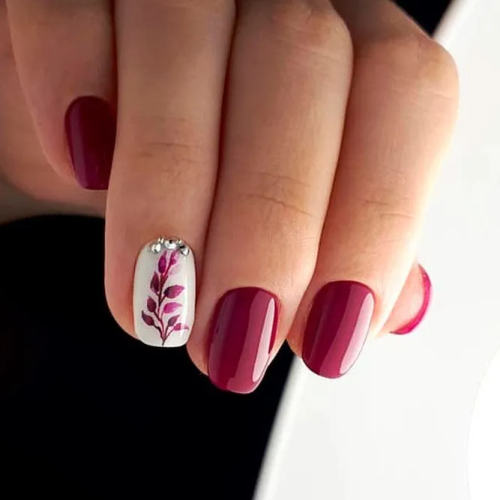 Hand-Painted-Art-For-Burgundy-Nails-1