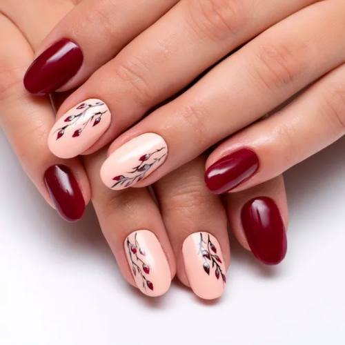 Hand-Painted-Art-For-Burgundy-Nails-2