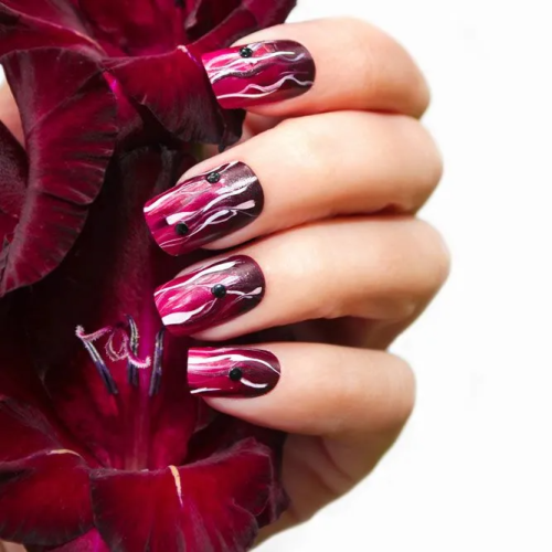 Hand-Painted-Art-For-Burgundy-Nails-3