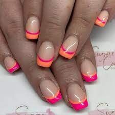 Hot-Pink-French-Tips-with-Orange-Outline-2