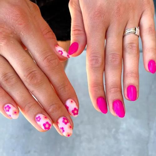 Hot-Pink-Nails-with-Flowers-1