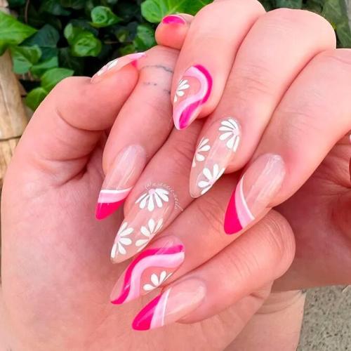 Hot-Pink-Nails-with-Flowers-3