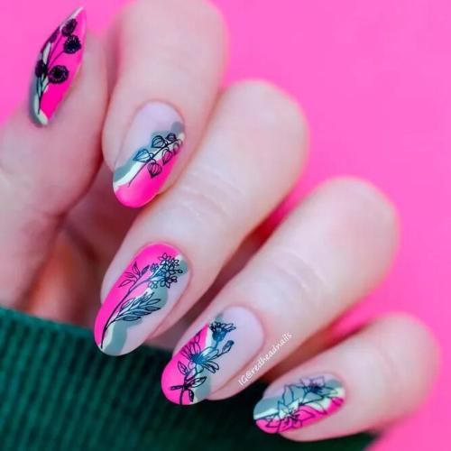 Hot-Pink-Nails-with-Flowers-4