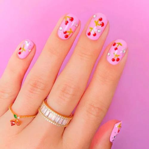 Hot-Pink-Nails-with-Rhinestones-1