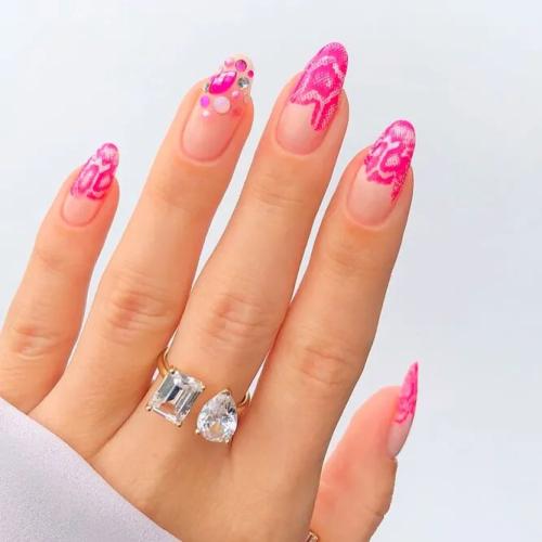 Hot-Pink-Nails-with-Rhinestones-2