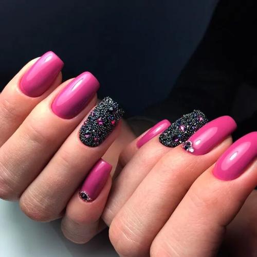 Hot-Pink-Nails-with-Rhinestones-3