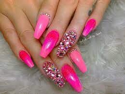 Hot-Pink-Nails-with-Rhinestones-4