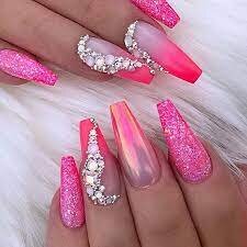 Hot-Pink-Nails-with-Rhinestones-5