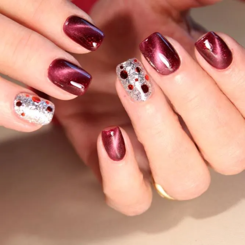 Incredible-Burgundy-Nails-With-Cat-Eye-Effect-1