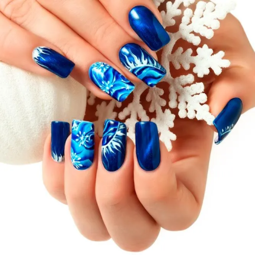 Inky Blue Winter Nails