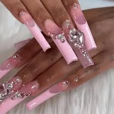 Light-Pinky-Coffin-Nails-with-Stones-4