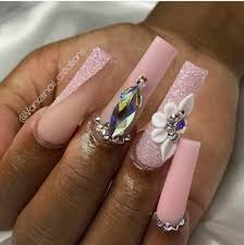 Light-Pinky-Coffin-Nails-with-Stones-5