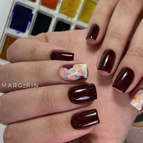 Maroon-Nails-with-Foil-Designs-2