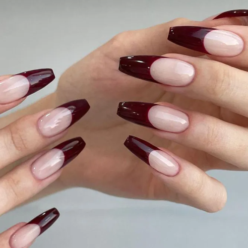 Maroon-Nails-with-French-Manicure-2