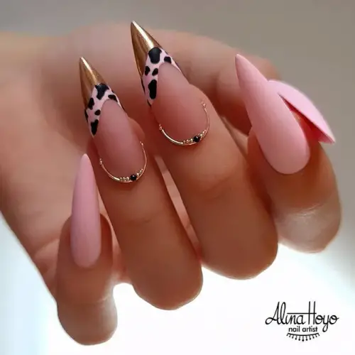 Matte-Pink-Nails-Designs-with-Black-2